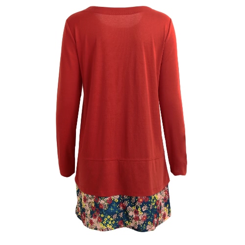 Mini vestito delle donne lunghe del manicotto floreale della tasca del collo rotondo dell'annata