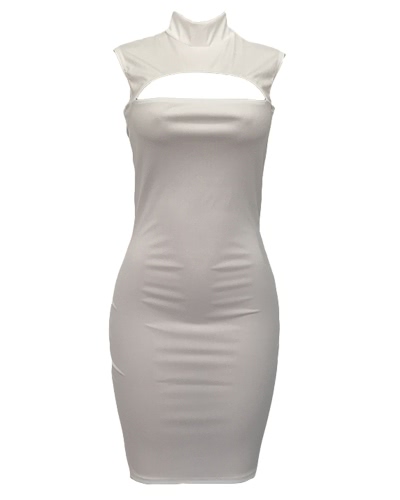 Sexy Hot Women Midi Tank Dress Solid Cut Out Front High Cowl Neck Sleeveless Bandage Bodycon Nightclub One-Piece