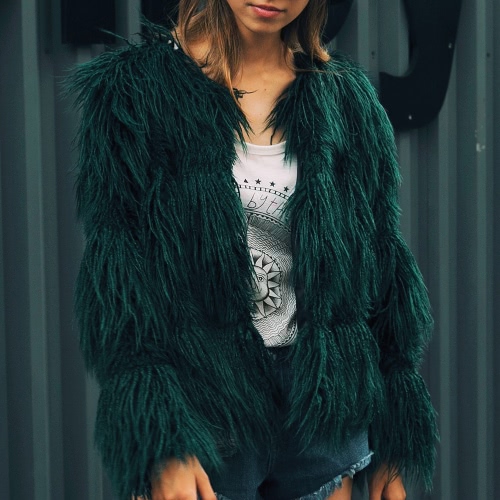 

Мода Faux Fur Осень Зимняя длинная рукава Женская верхняя одежда