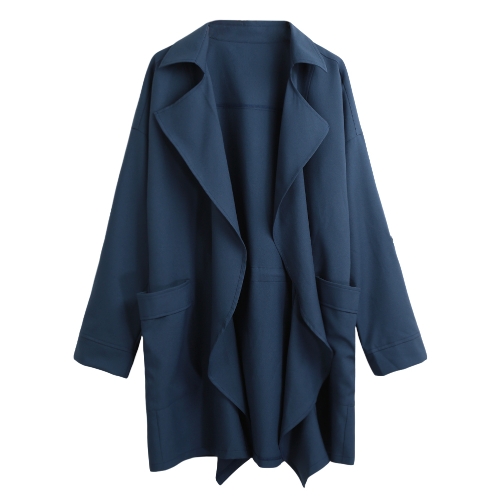 

Women Fashion Lapel Solid Trench Coat