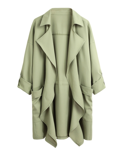 

Women Fashion Lapel Solid Trench Coat