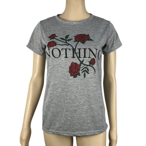 

Fashion Casual Style Rose Printed Letters Short Sleeve O-neck Women's T-shirt