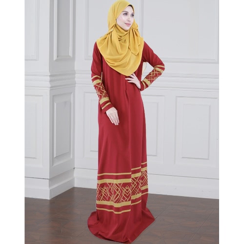 

Fashion Plus Size Geometric Print Long Sleeve Women's Muslim Dress