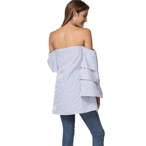 New Fashion Women Stripe Blouse Off Shoulder Slash Neck Layer Flare Sleeve Loose Boho Tops White huismerk kopen in de aanbieding New Fashion Women Stripe Blouse Off Shoulder Slash Neck Layer Flare Sleeve Loose Boho Tops White huismerk kopen in de aanbieding