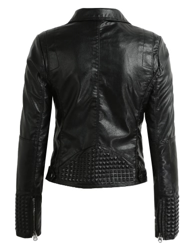 

Fashion Women Autumn PU Leather Jacket Rivet Motorcycle Biker Zip Coat Faux Leather Street Jaqueta Outerwear