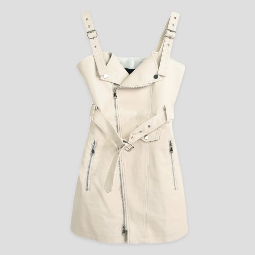 

Sexy PU Leather Strappy Backless Belt Zipper Women's Club Dress