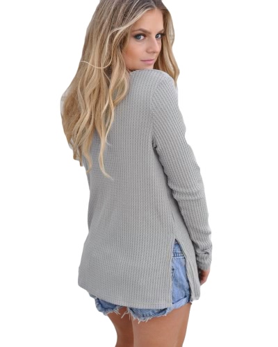 New Fashion Autumn Knitted Sweater Button Up Side Split Round Neck Long Sleeves Knitwear Pullover