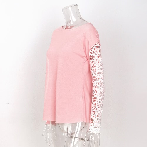 

Women T-shirt Floral Crochet Lace Splicing Dropped Shoulders Hollow Out Long Sleeve Casual Tops