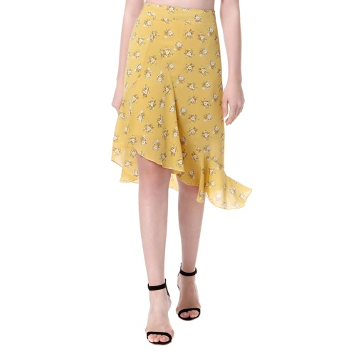 

Floral Chiffon Asymmetric Frill Trim High Waist Side Zipper Women' Midi Skirt