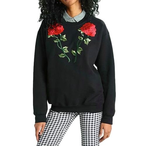 

Floral Embroidered Crew Neck Sweatshirt