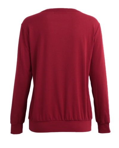 Le camicie delle nuove donne di moda in cotone merlettano i manicotti lunghi a manica lunga del manicotto di V collo Nero / Borgogna / Grigio