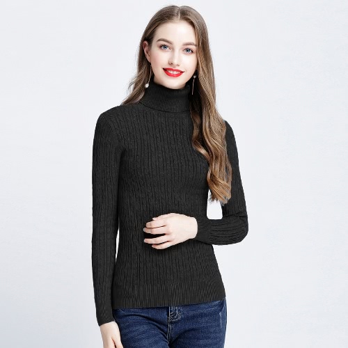 Nuevas mujeres Twist hecho punto suéter sólido de cuello alto de manga larga Slim Thickening pullover punto de punto de punto