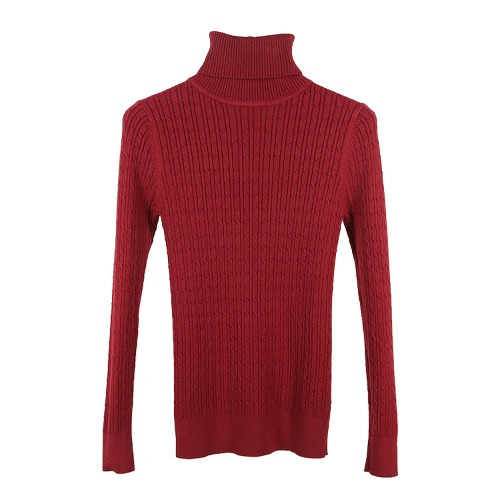 Nuevas mujeres Twist hecho punto suéter sólido de cuello alto de manga larga Slim Thickening pullover punto de punto de punto