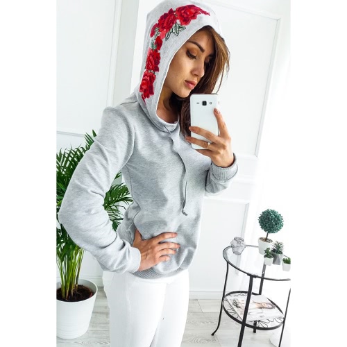 Felpe con cappuccio da donna a ricamo floreale felpato