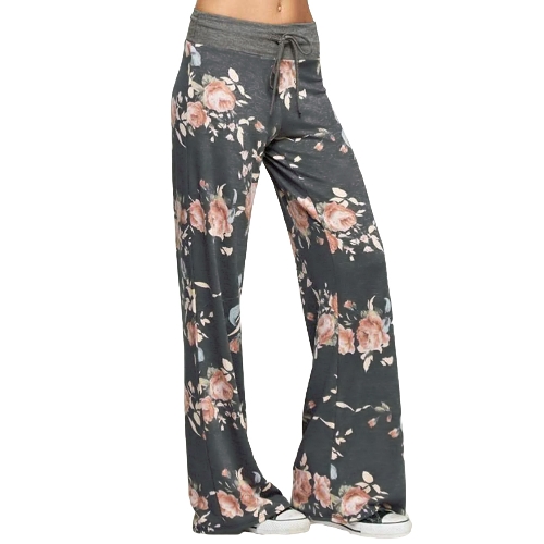 Pantalones flojos ocasionales de las mujeres de Boho Pantalones flojos de la bandera de la estrella americana Pantalones largos de la cintura de la alta cintura elástica de la bandera americana