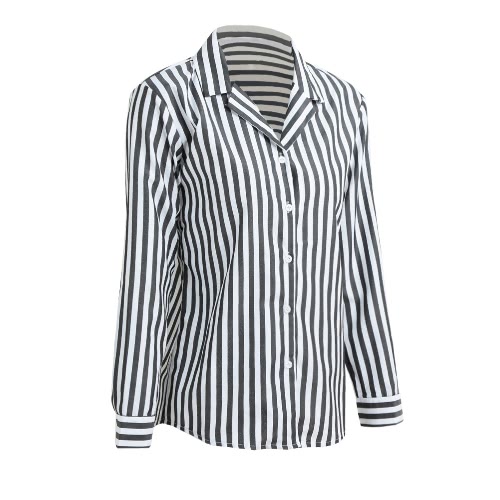 

Fashion Women Striped Shirt Button Front Turn Down Collar Long Sleeve Loose Shirt Tops Blouse Black/Coffee/Red