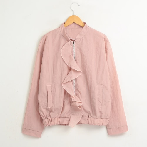 

Autumn Ruffles Women Jacket Zipper Coat Pockets Outerwear Top