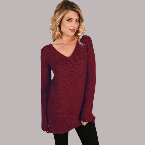 

Lace Up V Neck Ribbed Long Sleeve Sweater