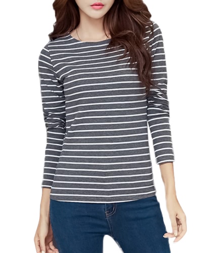 

Plus Size Striped Long Sleeves O Neck Vintage Casual Women's T-Shirt