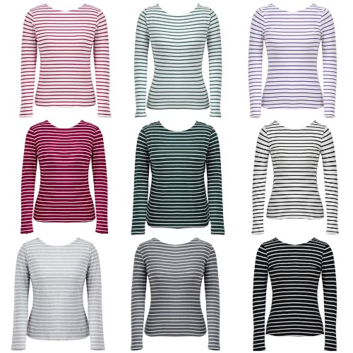 

Плюс Размер Полосатый длинный рукав O Шея Vintage Повседневная женская футболка