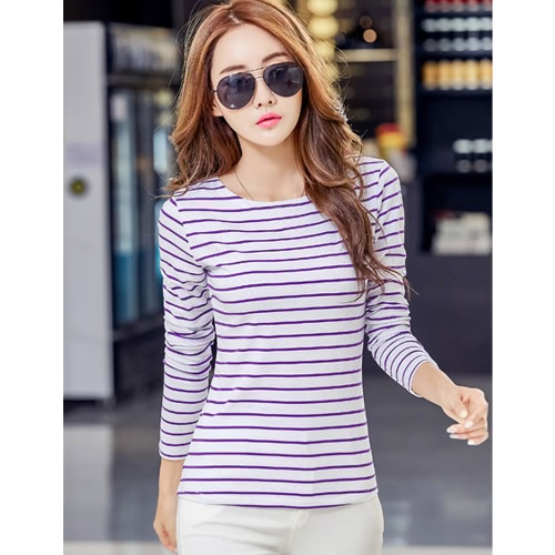 

Plus Size Striped Long Sleeves O Neck Vintage Casual Women's T-Shirt