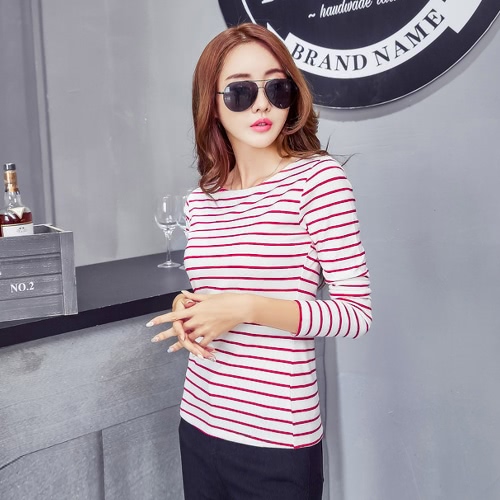 

Plus Size Striped Long Sleeves O Neck Vintage Casual Women's T-Shirt