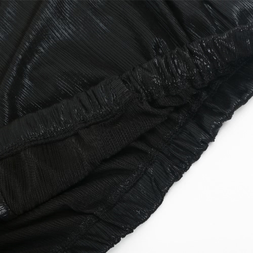 

Sexy Women Deep V Neck Lantern Sleeve Crop Top Metallic Sequin Wraparound Long Sleeve Slim Blouse Black/Gold
