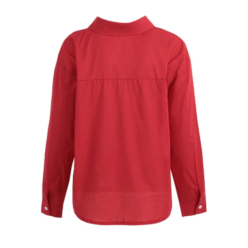 

Fashion Women Solid Shirt Button Front Turn Down Collar Long Sleeve Loose Shirt Tops Blouse Khaki/Red/White