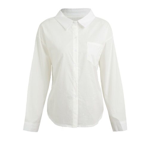 Moda Mujer Camisa Sólida Botón Abajo Abajo Collar manga larga Camisa suelta Blusa Top caqui / rojo / blanco