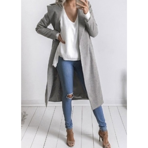 

Autumn Winter Long Sleeve Pockets Casual Jackets Solid Women Coat