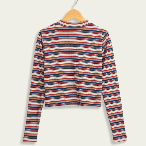 

Women Casual Knitted Cropped Striped Pullover Sweater