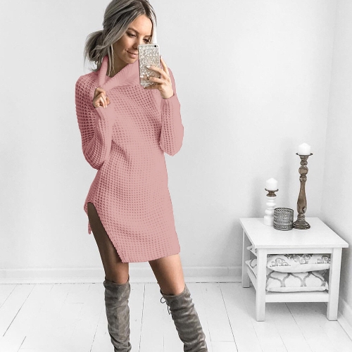 

Women Casual Winter Solid Knitted Sweater Dress
