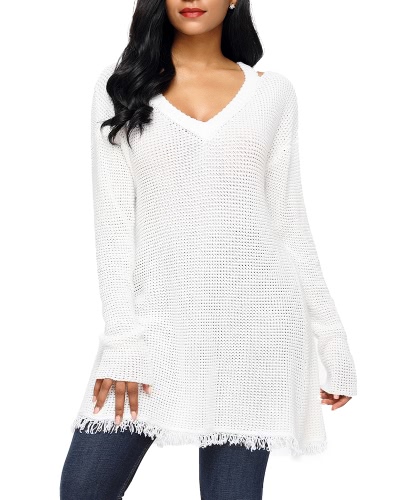 

Women Deep V Neck Hollow Out Dropped Shoulder Knitted Pullovers Sweater