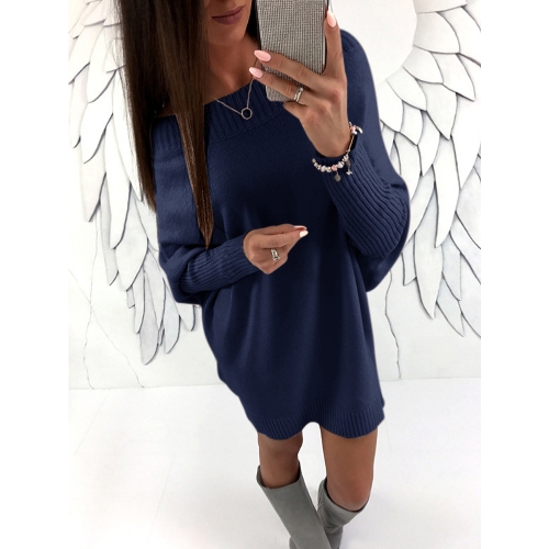 

Women Off The Shoulder Batwing Sleeve Casual Loose Knitted Mini Sweater Dress