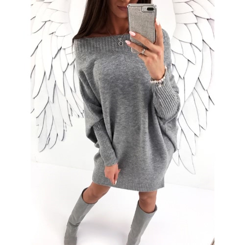 

Women Off The Shoulder Batwing Sleeve Casual Loose Knitted Mini Sweater Dress