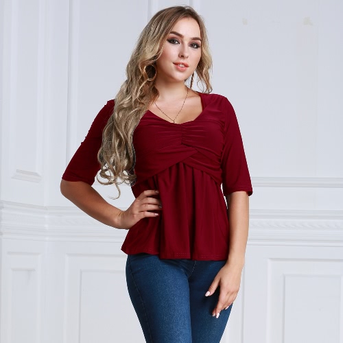 Women T-Shirt Ruched Tunic Sexy Top V-Neck Half Sleeves Autumn Top Solid Slim Casual Tee
Women T-Shirt Ruched Tunic Sexy Top V-Neck Half Sleeves Autumn Top Solid Slim Casual Tee