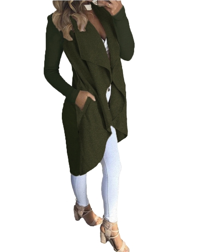 Women Coat Solid Open Front Waterfall Drape Pockets Ribbed Sleeves Casual Warm Outerwear Overcoat