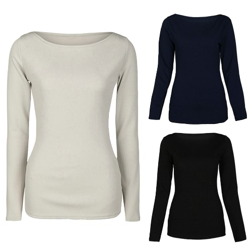 

Sexy Women Autumn Slim Top O-Neck Long Sleeve Irregular Solid Pullover Bottoming Basic Top T-shirt Grey/Black/Blue