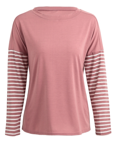

Женщины полосатый длинный рукав O-Шея Casual Loose Autumn T-Shirt Tops