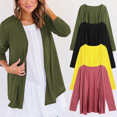 

Autumn Women Cardigan Open Front Long Sleeve Solid Slim Outerwear Casual Thin Outwear