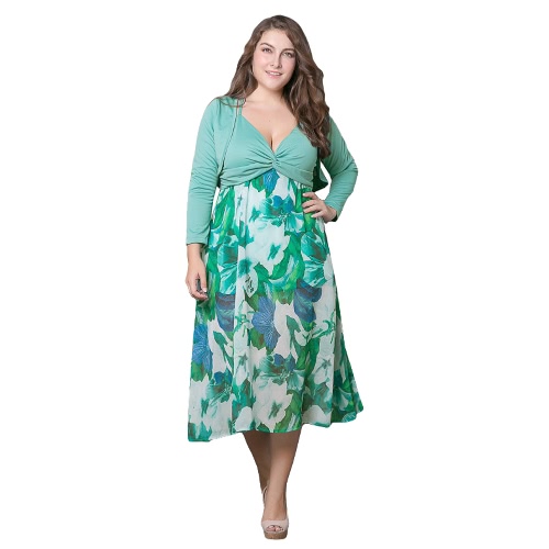 Las mujeres elegantes más tamaño vestido de mediano vestido de dos