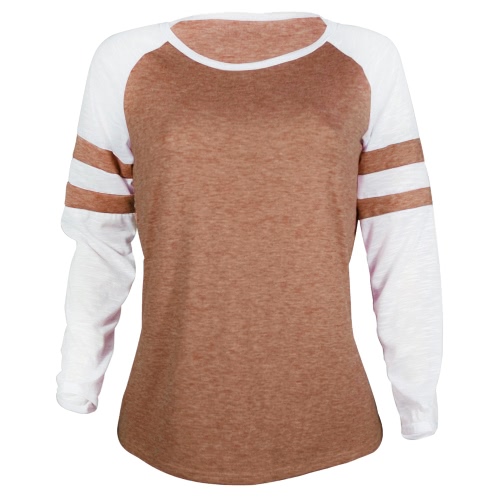 

Women Long Sleeves T-Shirt Color Splicing Striped O Neck Raglan Casual Tees Pullovers Tops