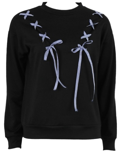 

Women Hoodie Sweatershirt Pullovers Bow Ribbon Front Long Sleeves Loose Jumpers Casual Tops Outwear