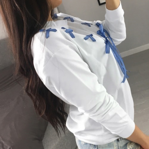 

Women Hoodie Sweatershirt Pullovers Bow Ribbon Front Long Sleeves Loose Jumpers Casual Tops Outwear