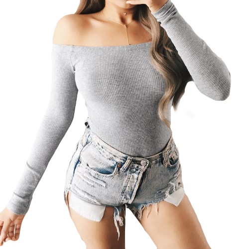 Sexy Bodycon Bodysuit Romper Off Shoulder Manches Longues Backless Solid Casual Club Lady Combinaison Combinaison