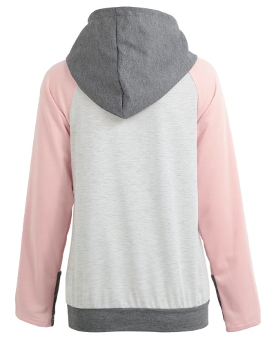 

Women Hoodies Hooded Sweatershirt Color Splicing Long Sleeves Front Pockets Hoody Pullovers Outwear