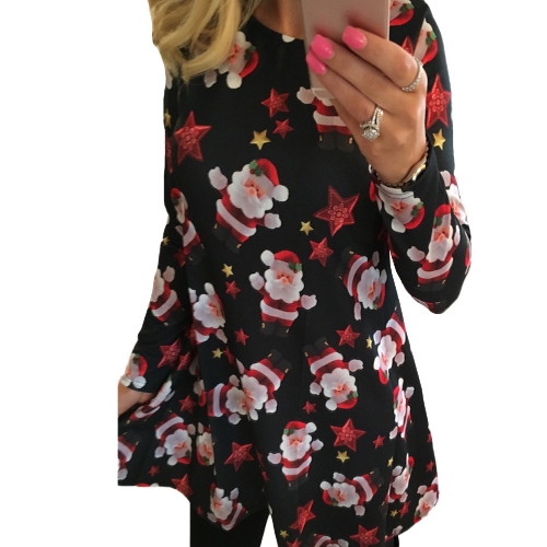 Mulheres Vestido de Natal Vestido Elk Snowflake Long Sleeve Casual Outono Inverno A-Line Vestido de festa