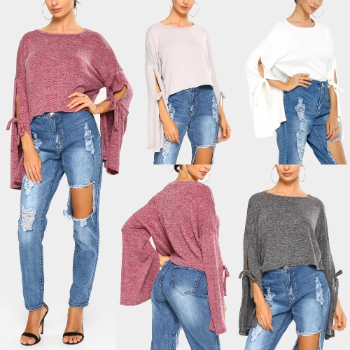 New Fashion Women Autunno Inverno Crop Top girocollo Strappy maniche maniche tinta unita t-shirt
