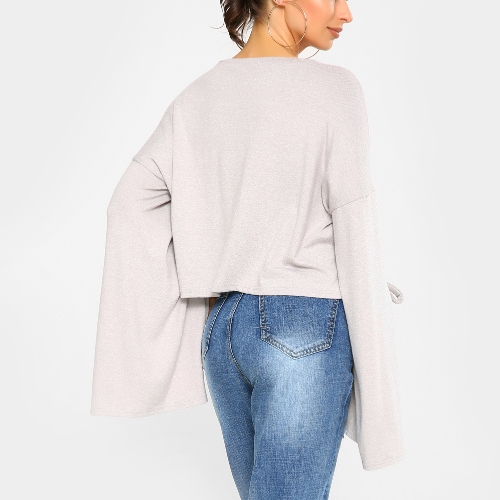 New Fashion Women Autunno Inverno Crop Top girocollo Strappy maniche maniche tinta unita t-shirt