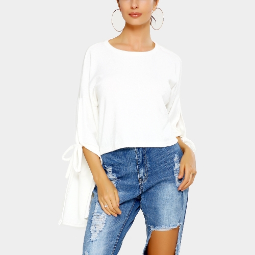New Fashion Women Autunno Inverno Crop Top girocollo Strappy maniche maniche tinta unita t-shirt